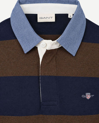 Rugger shield chambray polo streep donkerblauw bruin