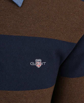Rugger shield chambray polo streep donkerblauw bruin