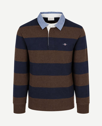 Rugger shield chambray polo streep donkerblauw bruin