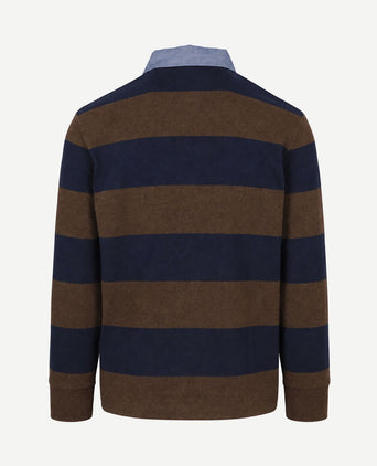 Rugger shield chambray polo streep donkerblauw bruin