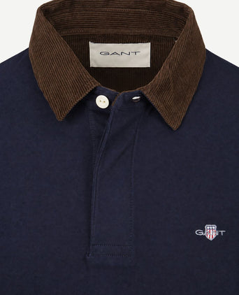 Rugger shield corduroy polo donkerblauw