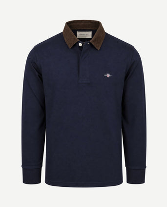 Rugger shield corduroy polo donkerblauw