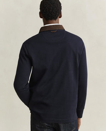 Rugger shield corduroy polo donkerblauw