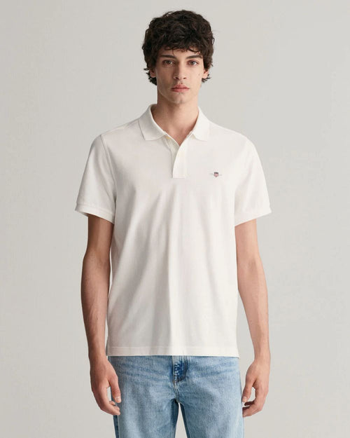 Gant shield piqué poloshirt wit | Regular-fit