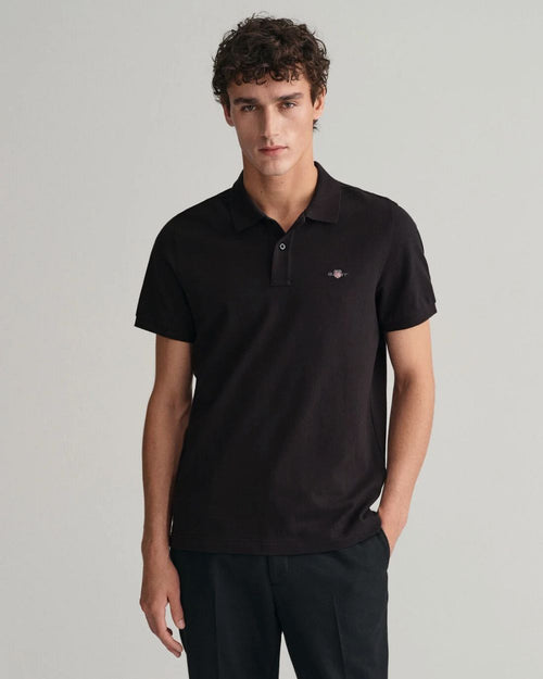 Gant shield piqué poloshirt zwart | Regular-fit