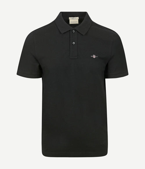Gant shield piqué poloshirt zwart | Regular-fit