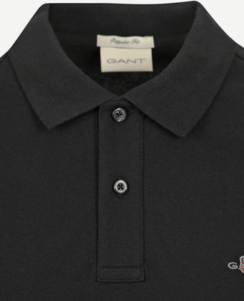 Gant shield piqué poloshirt zwart | Regular-fit