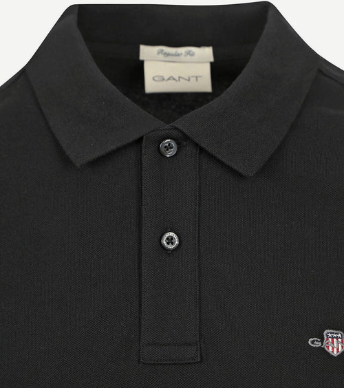 Gant shield piqué poloshirt zwart | Regular-fit