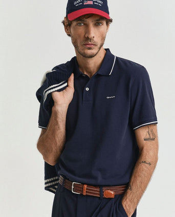 Gant tipping piqué poloshirt donkerblauw | Regular-fit