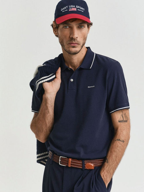 Gant tipping piqué poloshirt donkerblauw | Regular-fit