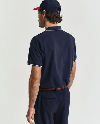 Gant tipping piqué poloshirt donkerblauw | Regular-fit