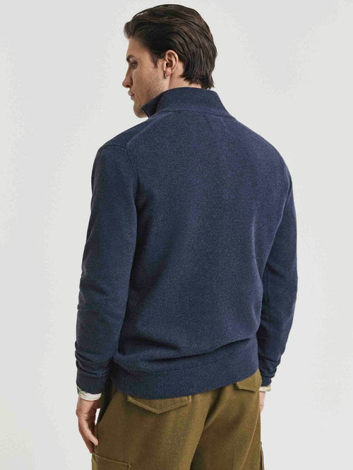 Gant halfzip wol trui logo melange donkerblauw | Regular-fit