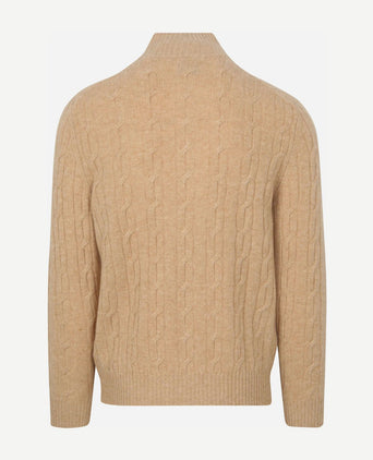 Halfzip lamswol trui cable beige