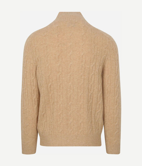 Halfzip lamswol trui cable beige