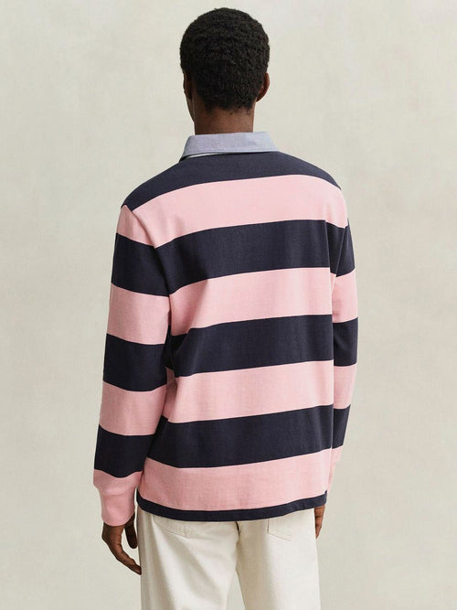 Heavy rugger shield polo streep donkerblauw roze