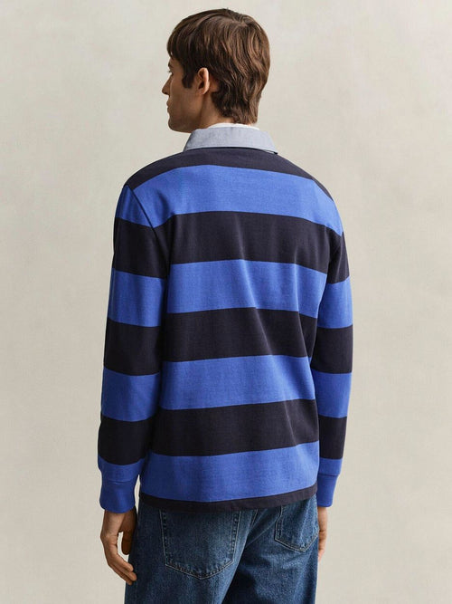 Heavy rugger shield polo streep donkerblauw royal blue