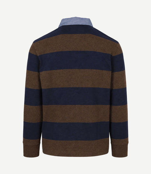 Rugger shield chambray polo streep donkerblauw bruin