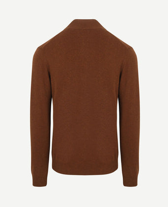 Halfzip wol trui logo bruin