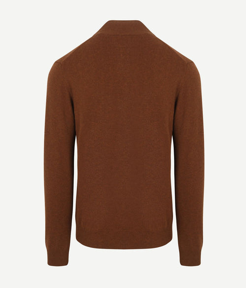 Halfzip wol trui logo bruin