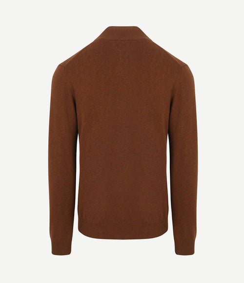 Halfzip wol trui logo bruin