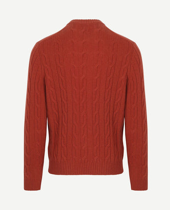 Pullover crewneck lambswool cable modern rust