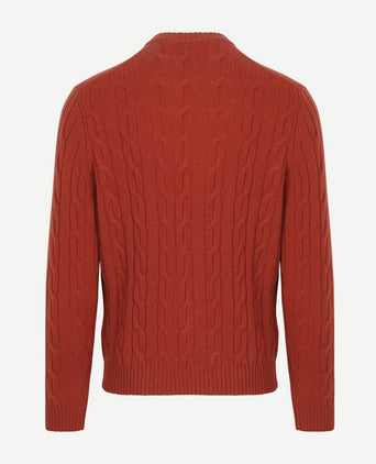 Pullover crewneck lambswool cable modern rust