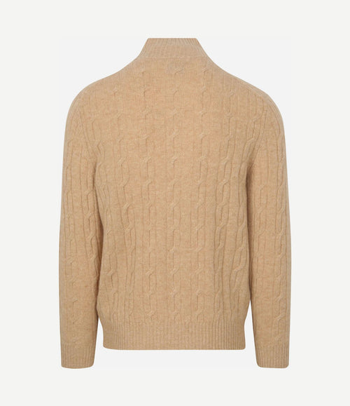 Halfzip lamswol trui cable beige