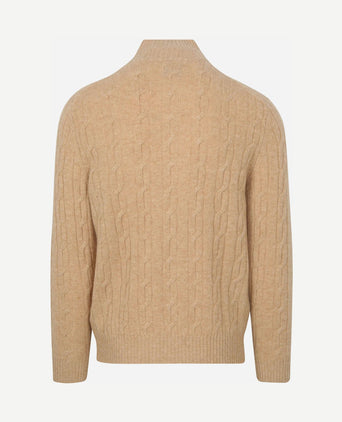 Halfzip lamswol trui cable beige