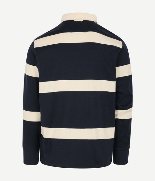 Heavy rugger stripe shield polo streep donkerblauw wit