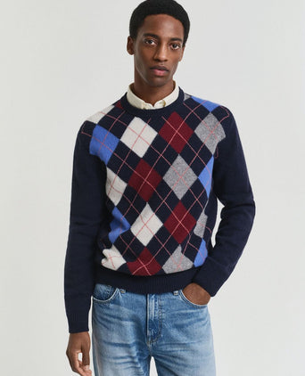 Gant pullover wool blend argyle donkerblauw | Regular-fit