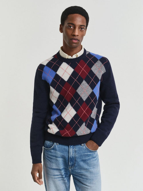 Gant pullover wool blend argyle donkerblauw | Regular-fit