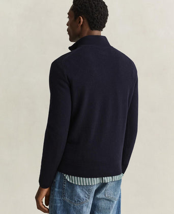 Halfzip lamswol trui donkerblauw
