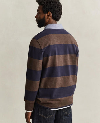 Rugger shield chambray polo streep donkerblauw bruin