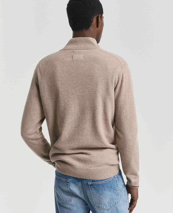 Halfzip wol trui logo beige