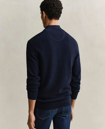 halve rits trui micro textured donkerblauw