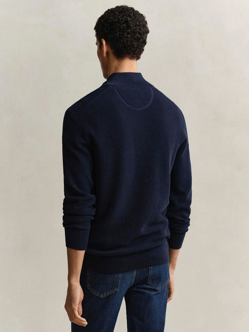 halve rits trui micro textured donkerblauw