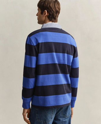 Heavy rugger shield polo streep donkerblauw royal blue