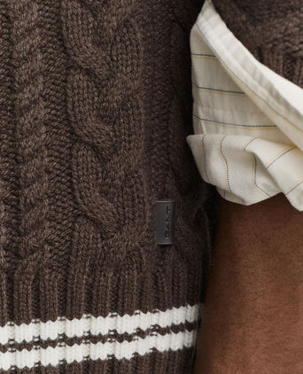 Cardigan cable knit lamswol bruin