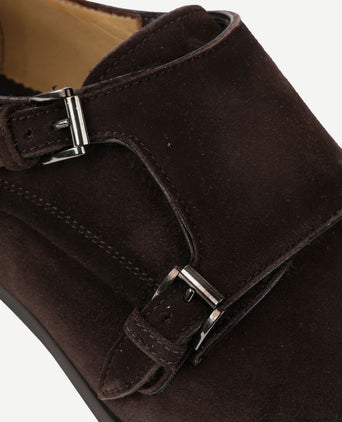 Amalfi schoen monk strap bruin suede