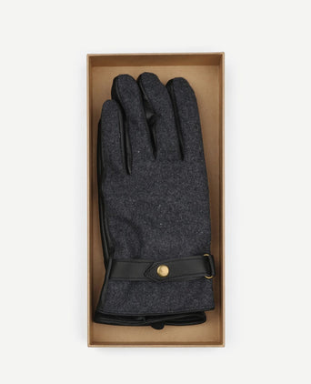 Handschoen wool leer antraciet zwart