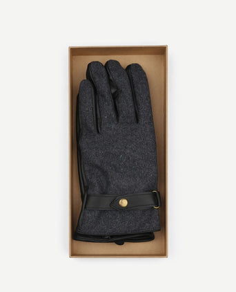 Handschoen wool leer antraciet zwart