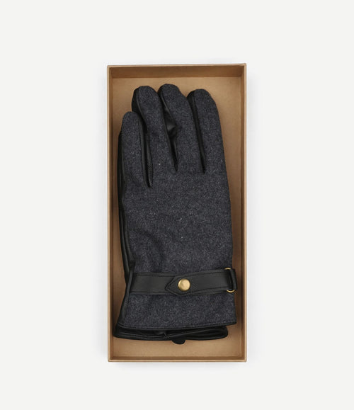 Handschoen wool leer antraciet zwart