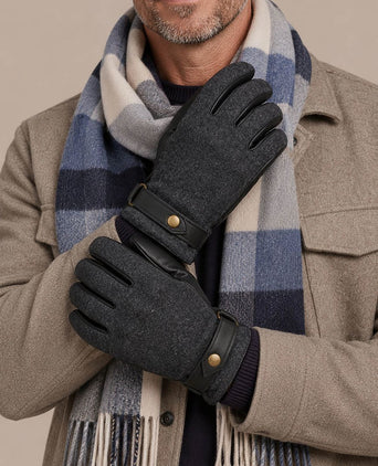 Handschoen wool leer antraciet zwart
