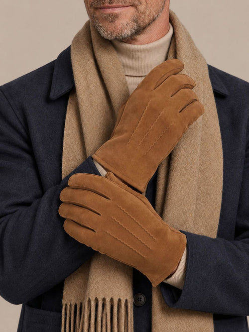 Suede handschoen cognac