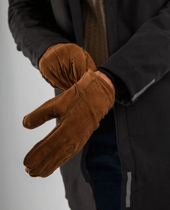 Suede handschoen cognac