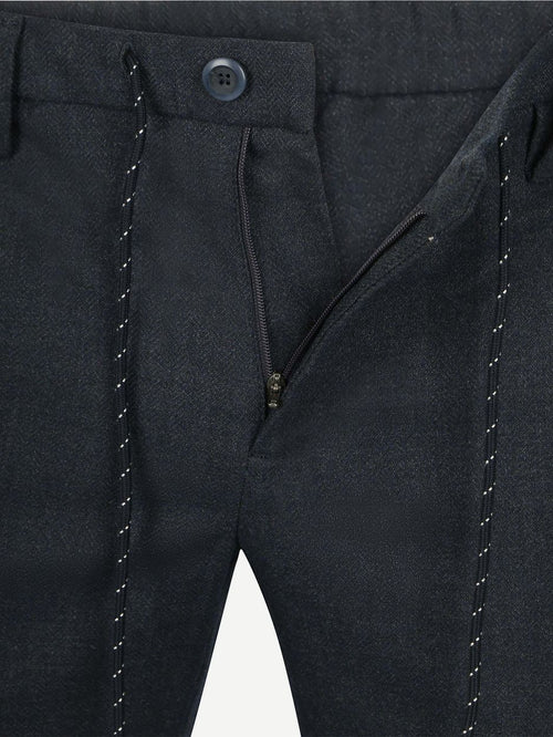 Alberto broek jump flanel herringbone donkerblauw | Slim-fit