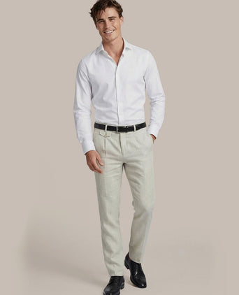 Chino Pico pleat cotton linen glencheck lichtgrijs