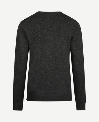 Dames pullover v-hals merinowol antraciet