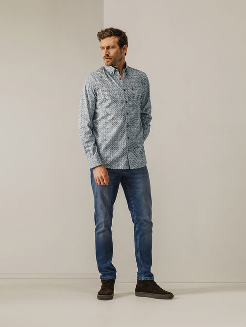 State of Art overhemd leafs blauw | Regular-fit