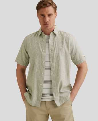 Short sleeve overhemd jacquard greige
